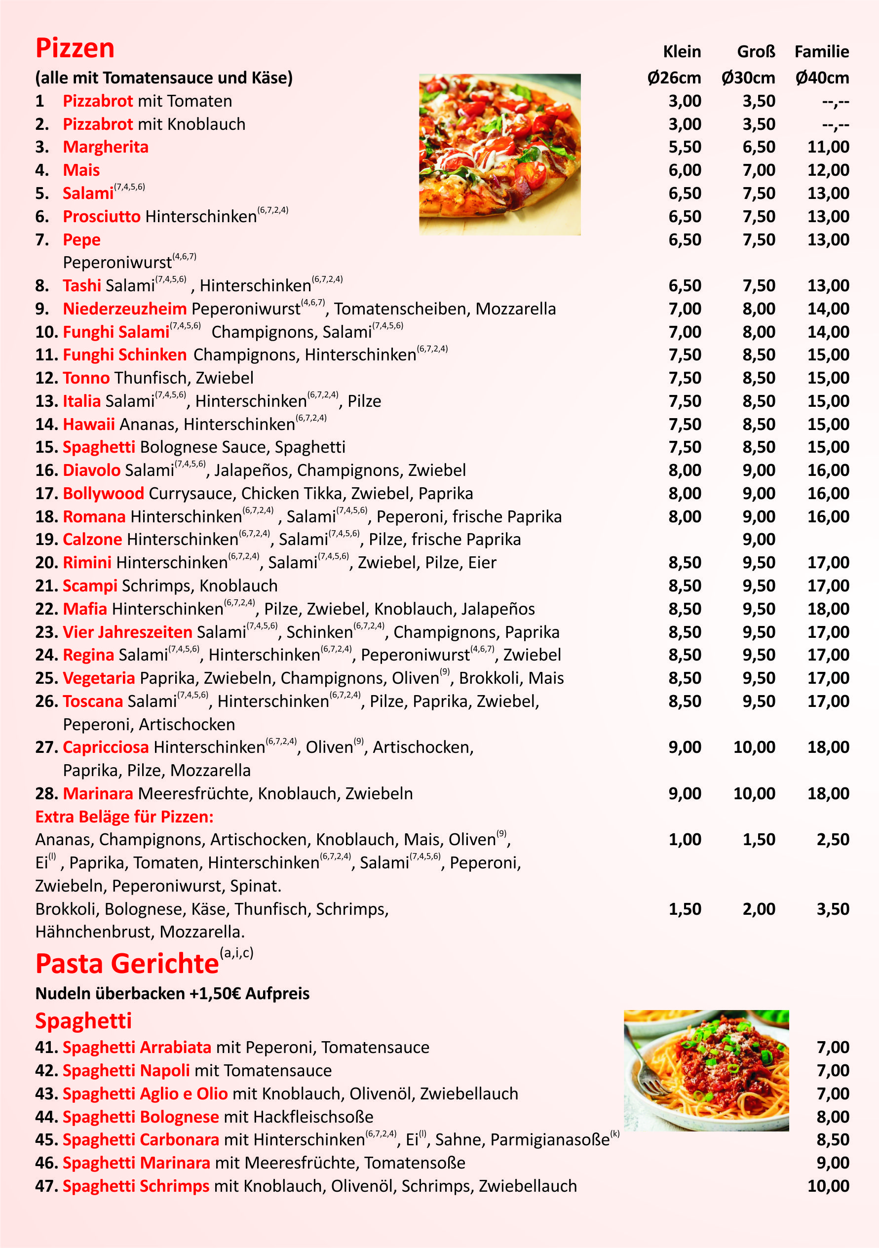 hotel menu